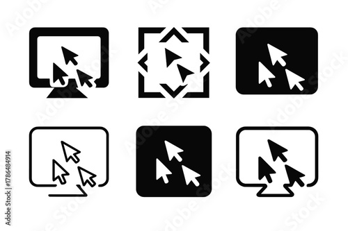 Remote Leadership Logos. Remote leadership challenges. Set Logo of remote leadership challenges: virtual whiteboard with competing cursors. Icon set.