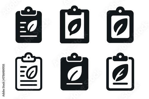 Sustainable Career Logos. Sustainable and ethical careers. Icon set. Set Logo of sustainable and ethical careers: CSR report clipboard. harmonious logo