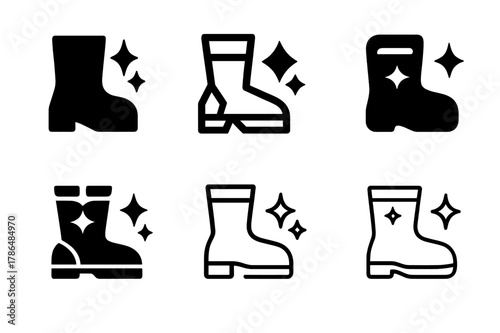 Rain Boot Icons. Seasonal hygiene tips. Set Logo of Seasonal hygiene tips: rain boot cleanliness icon. Icon set. harmonious logo variations of the same