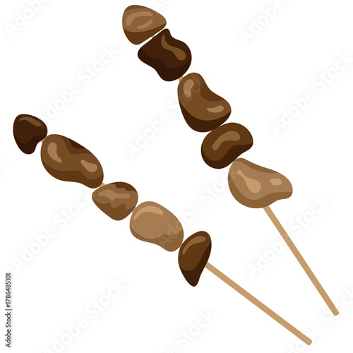 Vector illustration of Indonesian local food, angkringan food, ampela ati satay or chicken liver and gizzard skewers