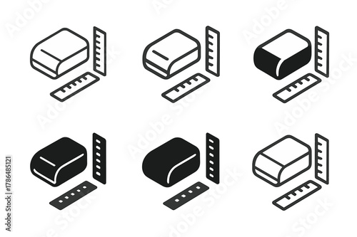 Design Patent Logo Variations. Lawyers and clients discussing intellectual property cases. Set Logo of design patent review: isometric product sketch with