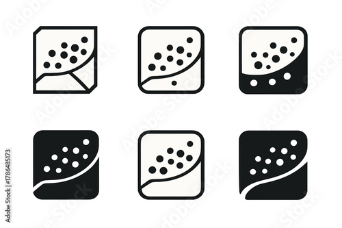 Asteroid Belt Logos. Asteroid belt studies. Icon set. Set Logo of Asteroid belt studies: family cluster plot in semi-major axis vs. inclination. harmonious
