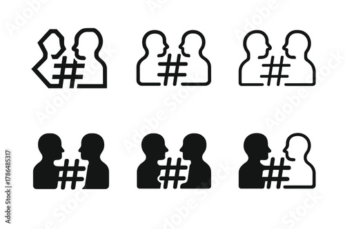 Social Media Impact Logos. The impact of social media on friendships. Set Logo of the impact of social media on friendships: hashtag bridge between profiles.