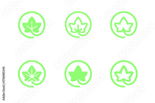 Glowing Plant Logos. Synthetic plants that glow in the dark. Set Logo of Synthetic plants that glow in the dark: glowing ivy leaf loop. Icon set. harmonious