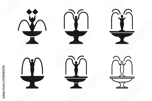 Sculpture Garden Logos. Sculpture gardens. Set Logo of Sculpture gardens: fountain with central figure. Icon set. harmonious logo variations of the same