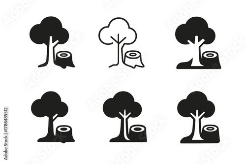 Deforestation Logo Variations. Deforestation. Set Logo of deforestation: disappearing forest canopy. Icon set. harmonious logo variations of the same