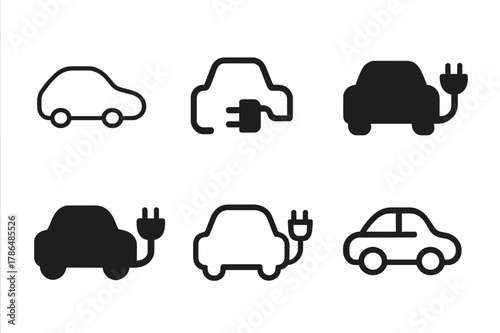 Electric Car Logo Variations. Electric vehicle adoption. Set Logo of electric vehicle adoption: plug-in car silhouette. Icon set. harmonious logo variations of