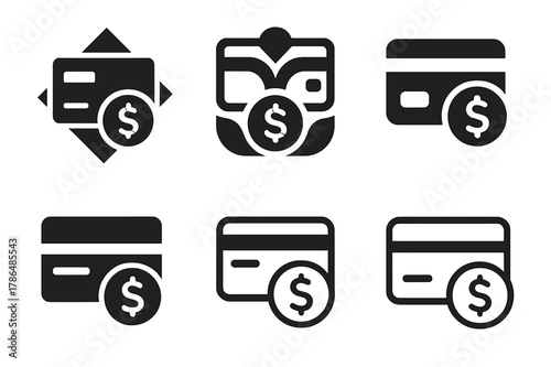 Financial Logo Variations. Financial planning basics. Icon set. Set Logo of Financial planning basics: credit card management. harmonious logo variations of
