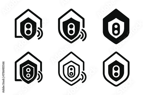 Home Security Icons. Home safety and security. Icon set. Set Logo of home safety and security: smart doorbell. harmonious logo variations of the same