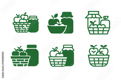 Village Festival Logos. A rural village festival with homemade jams and baked goods for sale. Set Logo of A rural village festival with homemade jams and baked