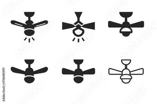 Home Lighting Icons. Lighting design for the home. Icon set. Set Logo of lighting design for the home: ceiling fan with light. harmonious logo variations of