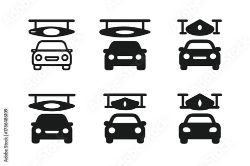 Garage Storage Logos. Using overhead storage racks in the garage. Set Logo of Using overhead storage racks in the garage: kayak stored on ceiling rack above