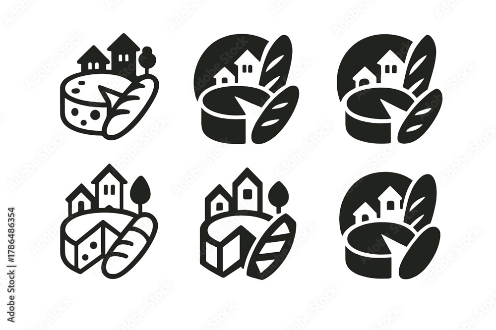 Fototapeta premium Village Festival Logos. A rural village festival with homemade jams and baked goods for sale. Set Logo of A rural village festival with homemade jams and baked