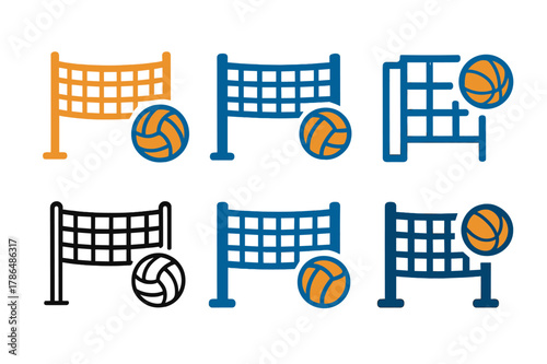 Summer Sports Logo Variations. Summer sports day with outdoor games and activities. Set Logo of Summer sports day with outdoor games and activities: beach