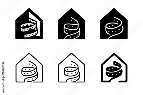 Home Lighting Icons. Lighting design for the home. Icon set. Set Logo of lighting design for the home: LED strip light. harmonious logo variations of the same