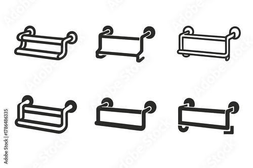 Towel Bar Logos. towel rack bar. Set Logo of towel rack bar: double-tier towel bar. Icon set. harmonious logo variations of the same emblematic concept, each