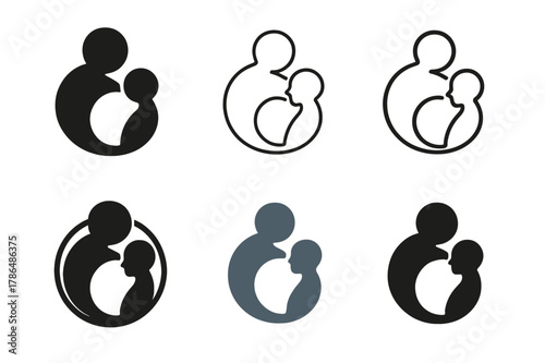 Family Transition Logos. Supporting teens through family transitions. Set Logo of supporting teens through family transitions: parent and teen silhouettes