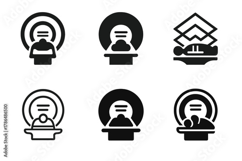 Creative MRI Logos. MRI machine. Set Logo of MRI machine: slice selection planes over body. Icon set. harmonious logo variations of the same emblematic