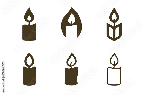 Candle Logo Variations. Candle making with unique scents and colors. Set Logo of Candle making: wick and droplet of wax. Icon set. harmonious logo variations