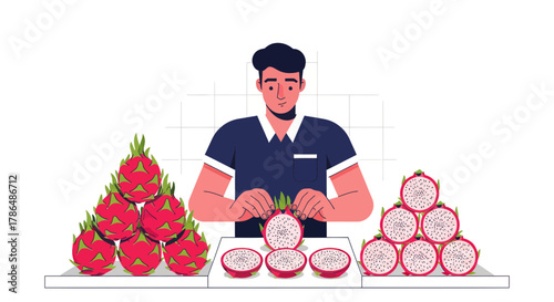 Illustration Of A Person Showcasing Dragon Fruits Ready For Sale And Display
