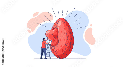 Illustration Of A Person Working On An Abstrac Red Object Idea And Concept