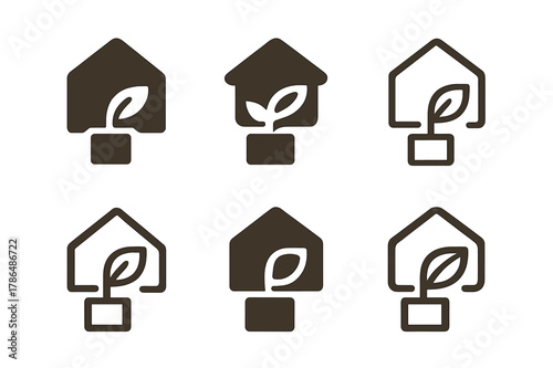 Eco-Friendly Building Logos. Alternative building materials for eco-friendly homes. Icon set. Set Logo of Alternative building materials for eco-friendly