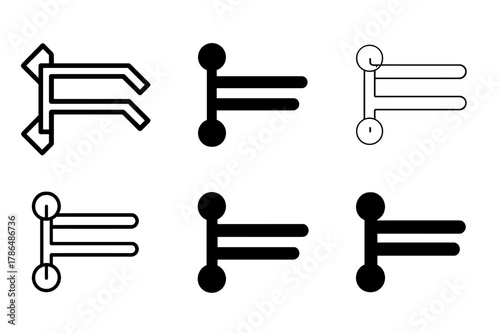 Towel Bar Logo Variations. towel rack bar. Set Logo of towel rack bar: swivel-arm twin towel bars. Icon set. harmonious logo variations of the same emblematic