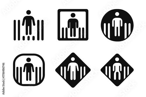 Tactile Paving Logos. Accessible transportation. Set Logo of tactile paving crosswalk: Symmetrical form, Negative space, Flat solid, Abstract geometric,