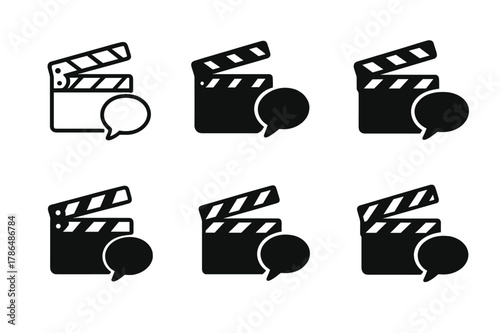 Game Logo Variations. Game storylines. Set Logo of game storylines: cutscene clapper and dialogue bubble. Icon set. harmonious logo variations of the same