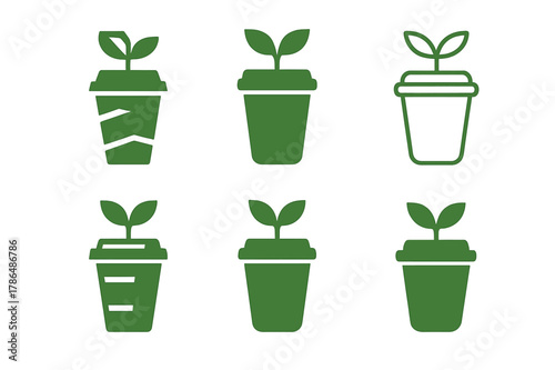 Eco Logo Variations. Inspirational design with ecology materials trend. Set Logo of Inspirational design with ecology materials trend: compostable coffee cup