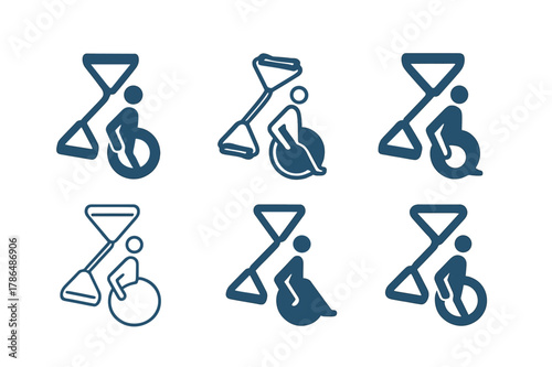 Adaptive Fitness Icons. Adaptive fitness and exercise routines. Icon set. Set Logo of adaptive fitness and exercise routines: resistance band set with handles.