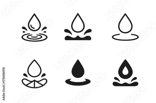 Diverse Raindrop Logos. Rainy mood illustration. Set Logo of Rainy mood illustration: raindrop splash. Icon set. harmonious logo variations of the same