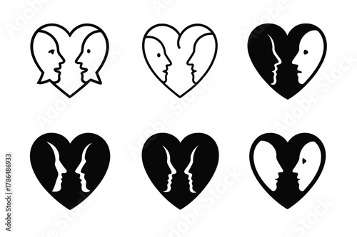 Relationship Therapy Logos. Relationship therapy and counseling. Set Logo of relationship therapy and counseling: two faces in dialogue. Icon set. harmonious