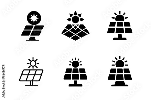 Smart City Logos. smart city technologies. Set Logo of smart city technologies: rooftop solar panel array. Icon set. harmonious logo variations of the same