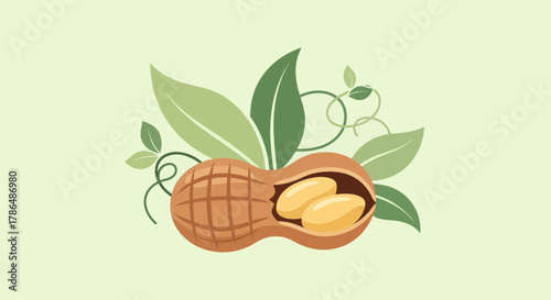 Illustration Of Peanut With Leaves And Vignettes For Healthy And Natural Eating Themes