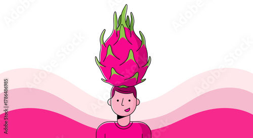 Illustration Of Person Balancing Dragon Fruit On Head In Vibrant Tones
