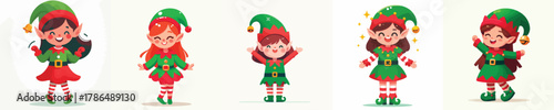 vector girl in elf costume on Christmas day