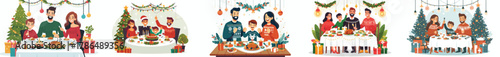 vector family eating together on Christmas day