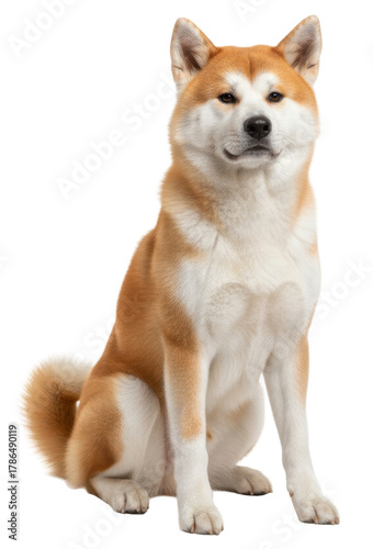 beautiful japanese akita inu dog sitting calmly and looking at camera