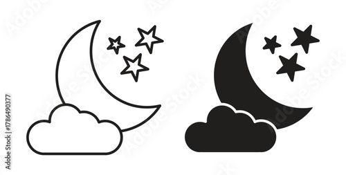 Cloud moon icon with line and silhouette versions.