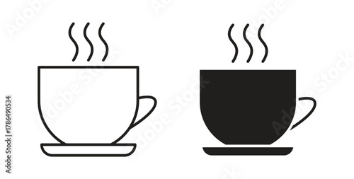 Coffee icon with line and silhouette versions.