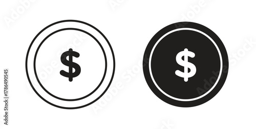 Coin icon with line and silhouette versions.