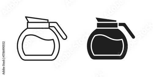 Coffee pot icon with line and silhouette versions.