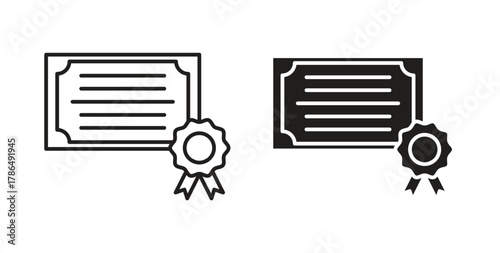 Diploma icon with line and silhouette versions.