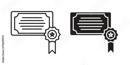 Diploma icon with line and silhouette versions.