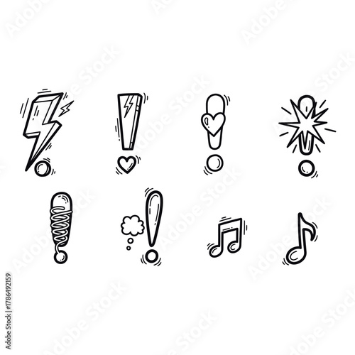 Hand-Drawn Exclamation Marks and Music Notes Collection.