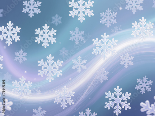 Snowflakes swirling in the air with a glowing winter aura, abstract art, ethereal light
