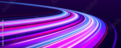 Electric trails race through the darkness, painting paths of light. The design radiates movement and digital freedom. It’s a vision of tomorrow in vibrant motion.