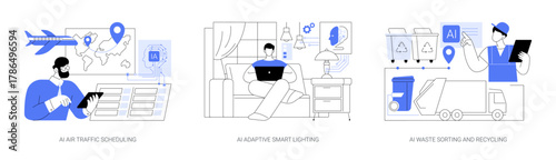 AI Optimizing Operations and Living abstract concept vector illustrations.