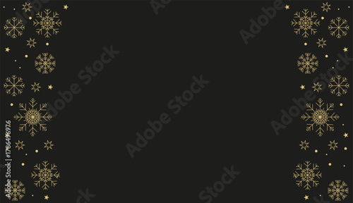 Winter banner template with golden snowflakes on a black background